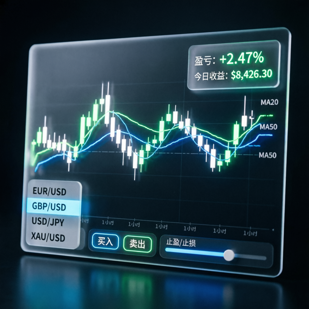 Professional forex trading dashboard with live charts and profit indicators