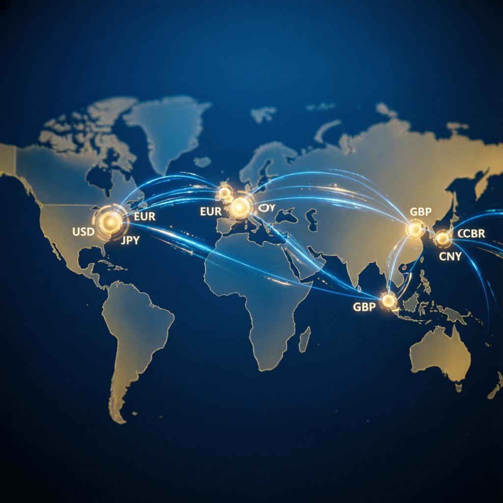 Global forex markets visualization showing worldwide prop firm coverage