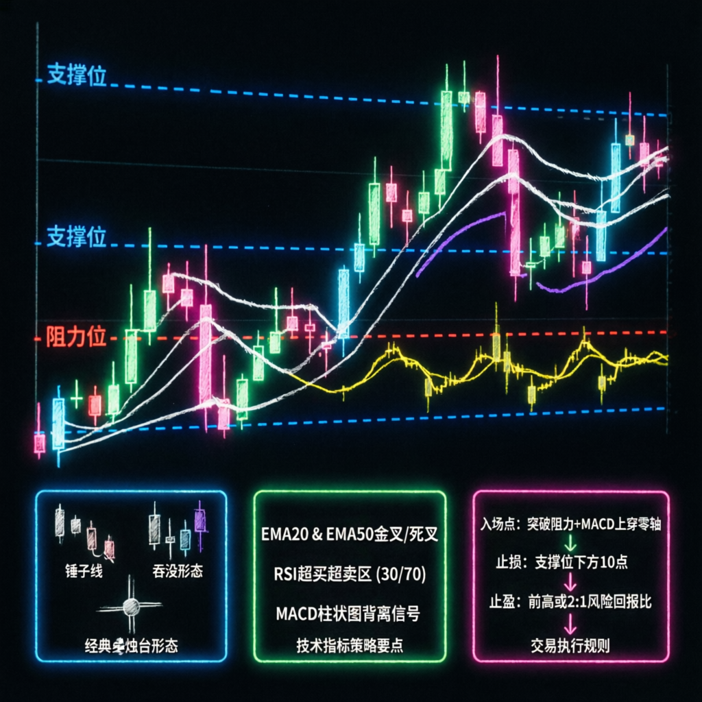 Forex trading strategy with technical indicators and candlestick patterns