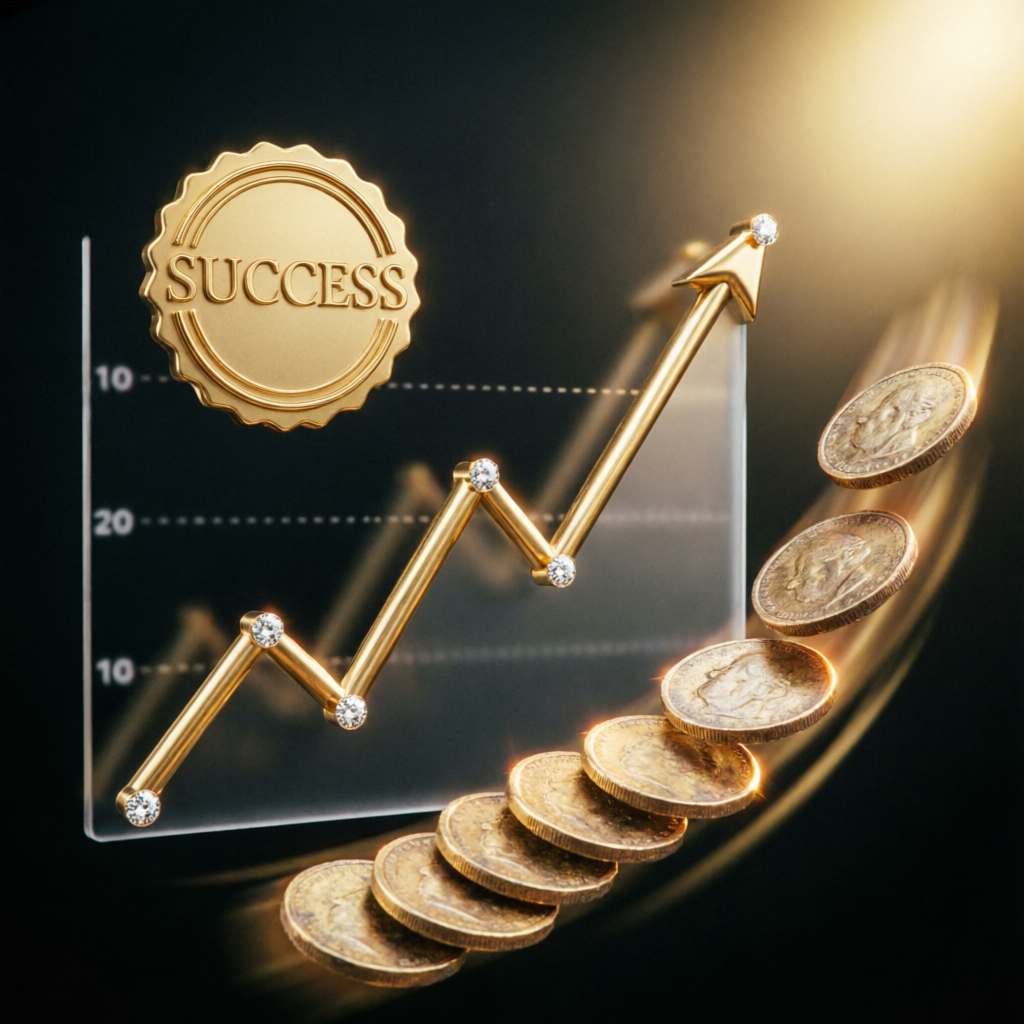 Success and profit growth visualization for prop firm challenge completion