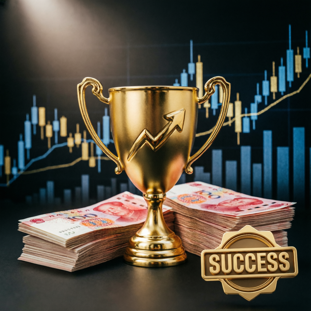 Payout success trophy with cash
