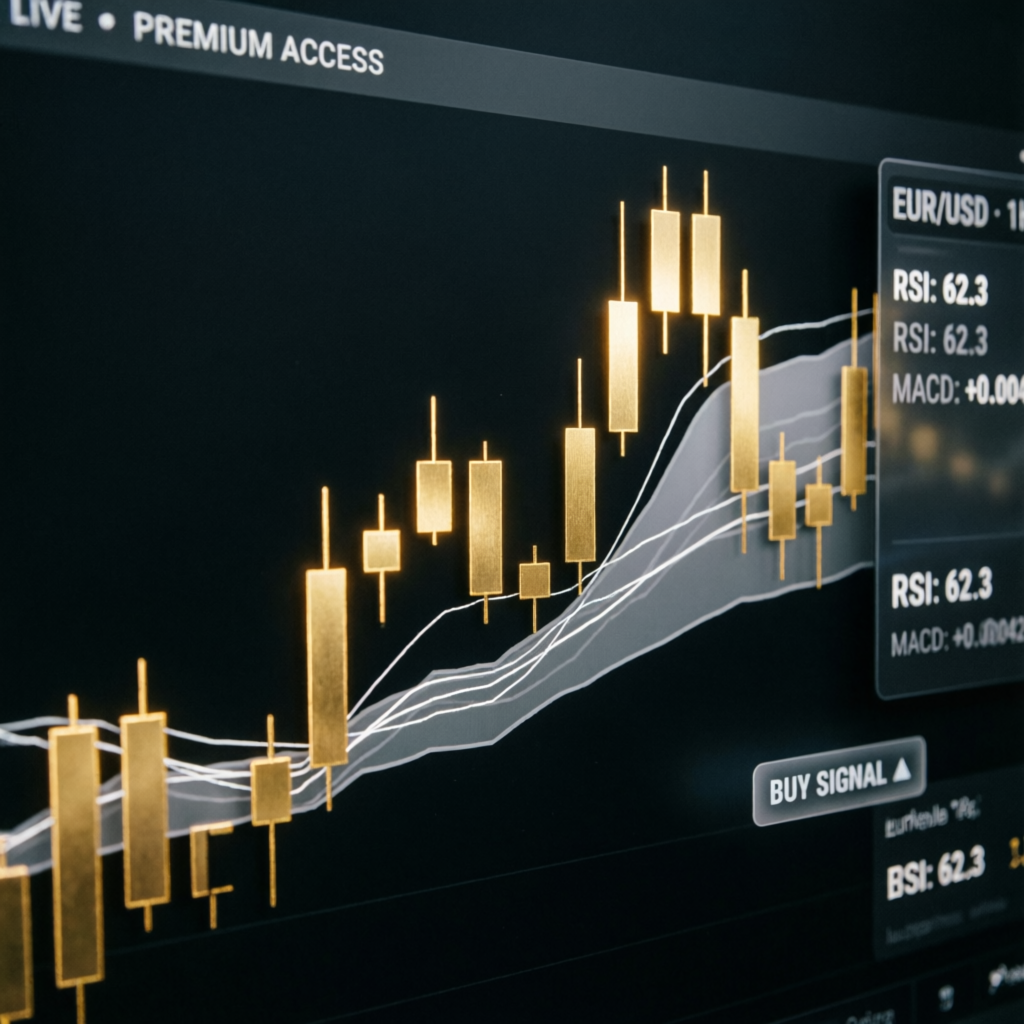 Professional forex trading charts with golden candlesticks