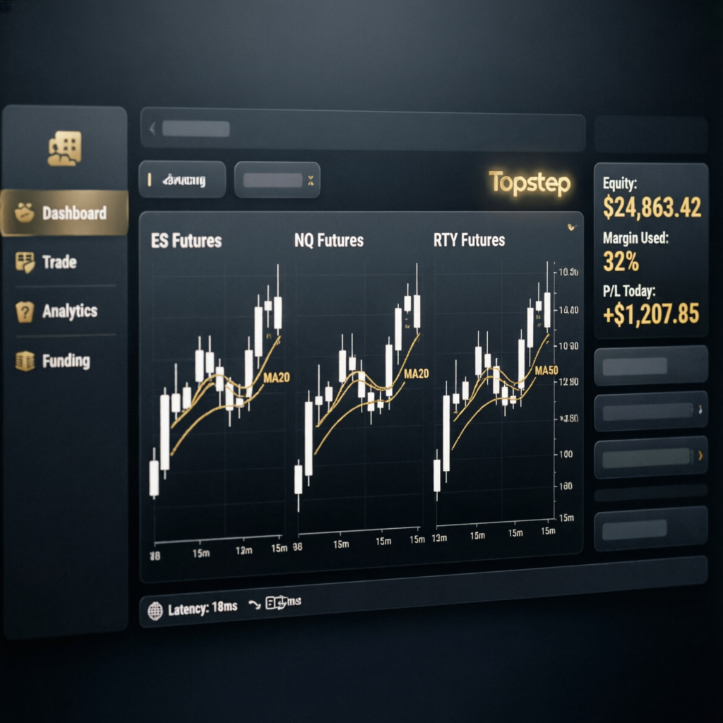 Topstep trading dashboard with futures charts