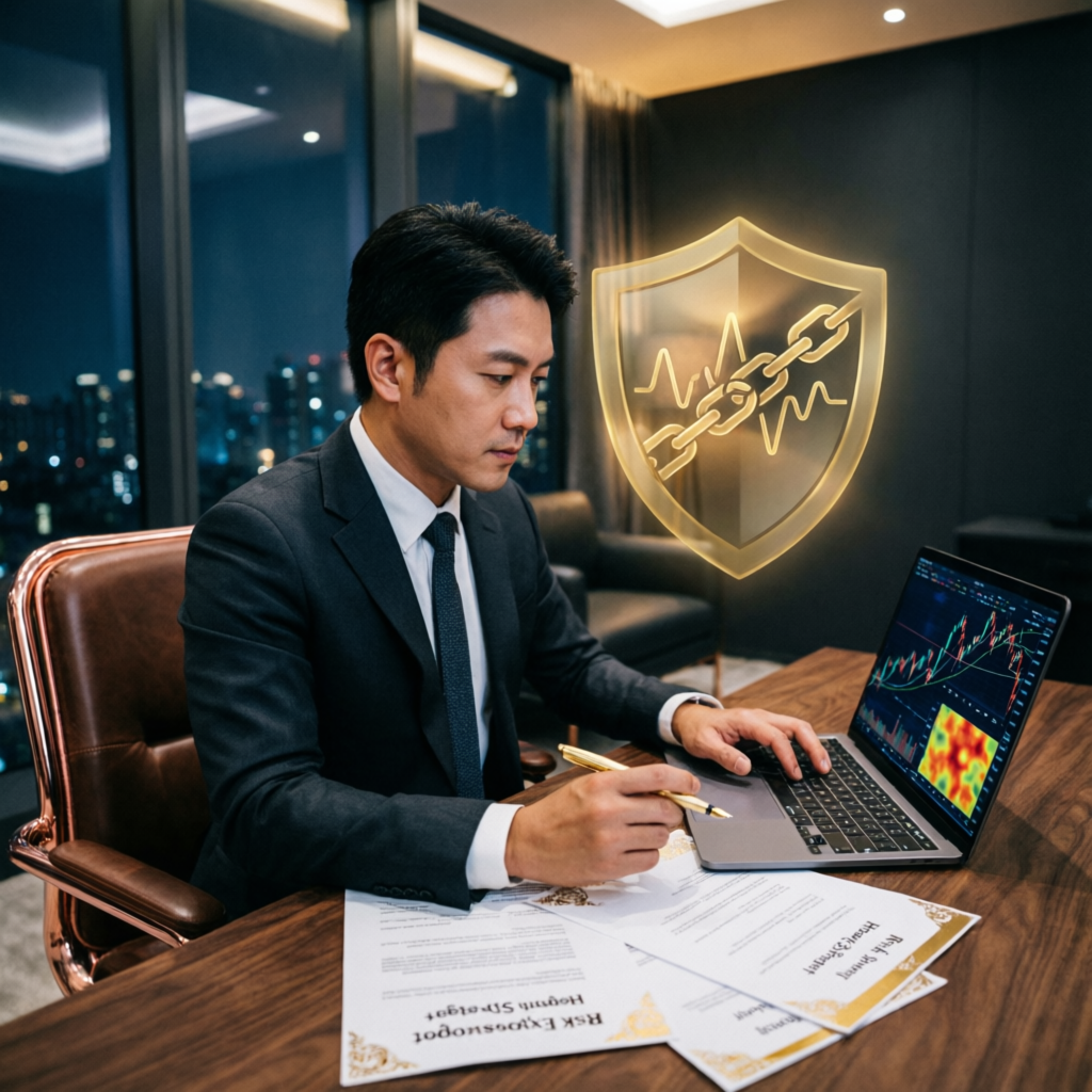 Risk management professional with shield symbol