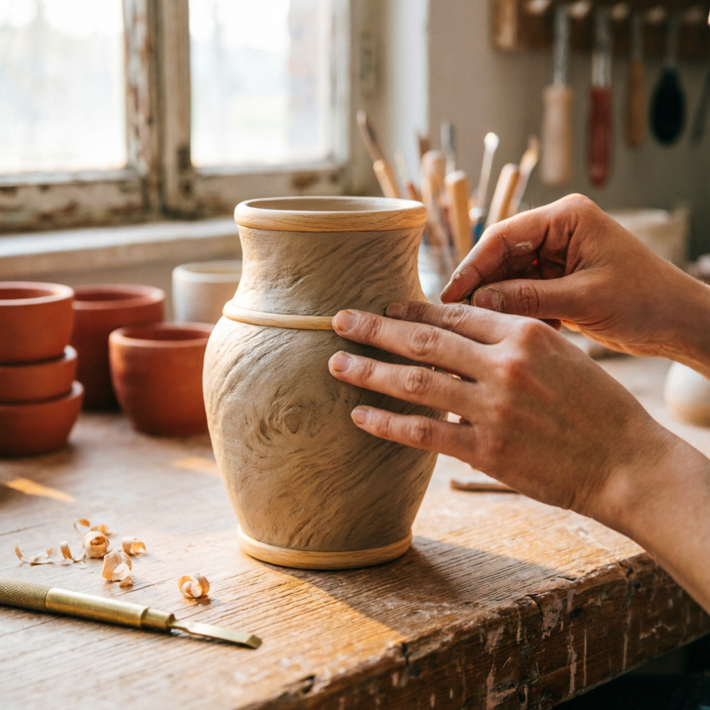 Artisan hands crafting handmade decor