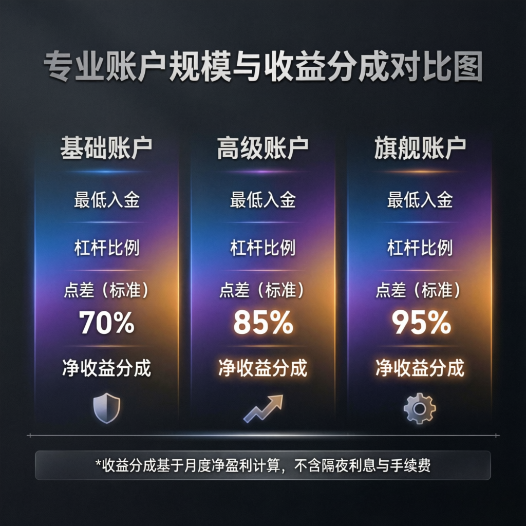 Comparison of different prop firm account sizes and profit splits