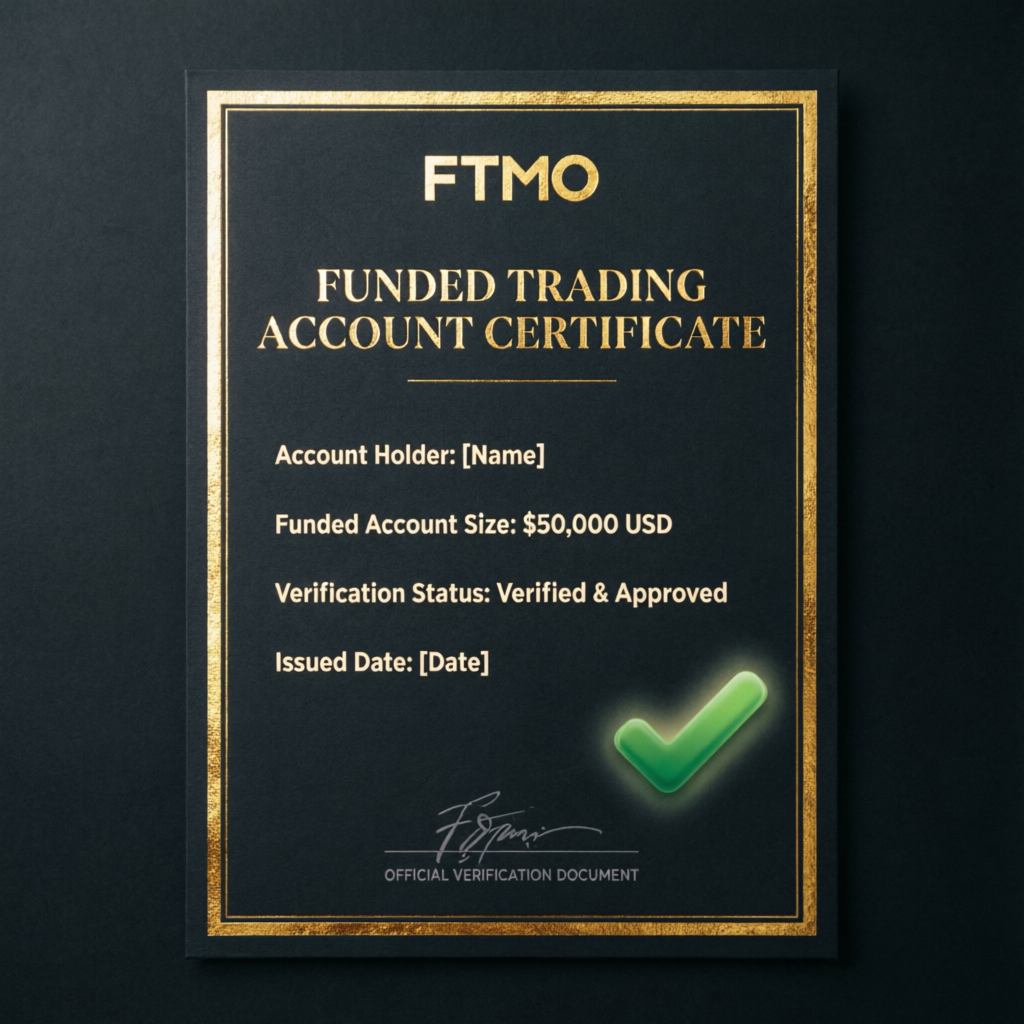FTMO Funded Trading Account Certificate - Prop Firm Passing Service Success