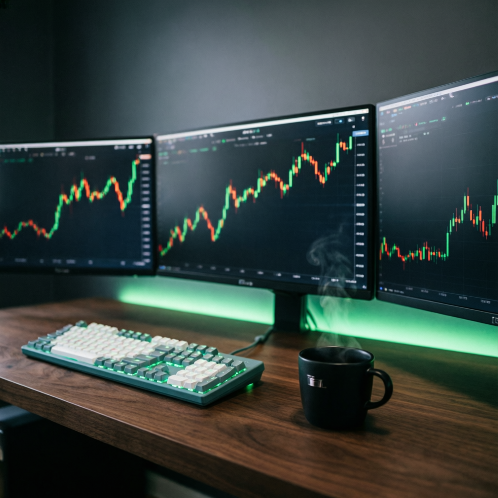 Topstep trading dashboard with multiple monitors showing futures charts