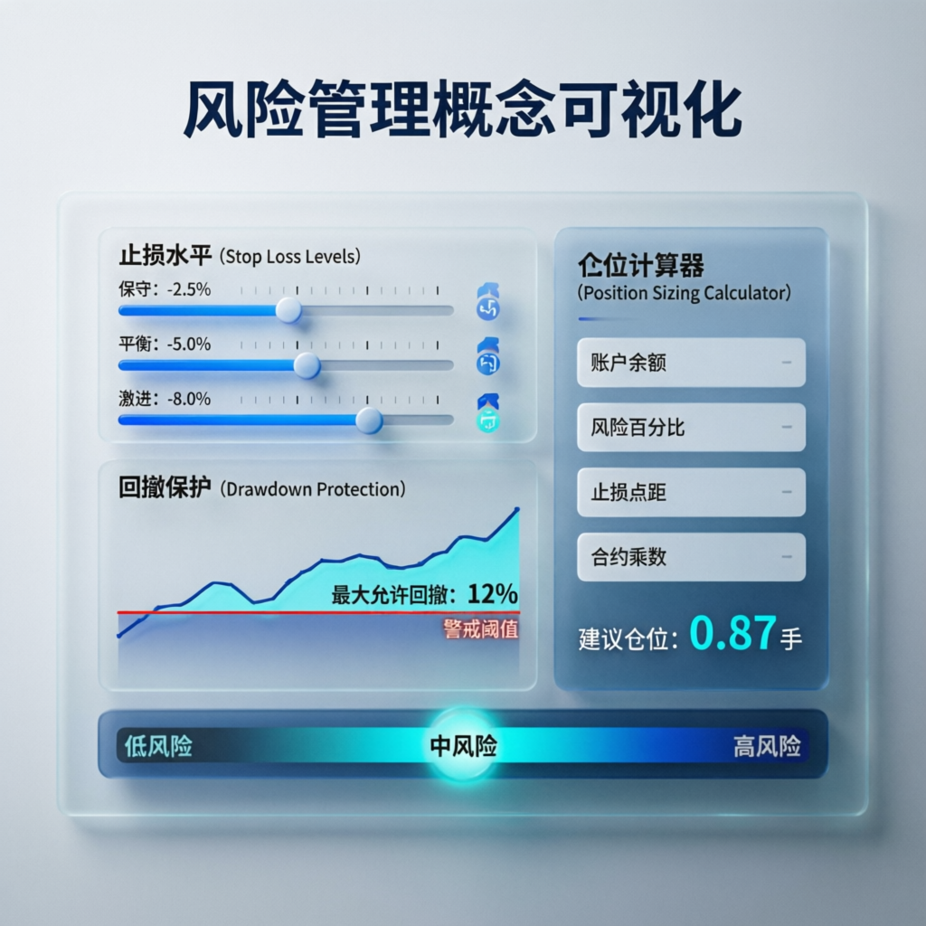 Risk management visualization showing stop loss levels and drawdown protection for Topstep accounts