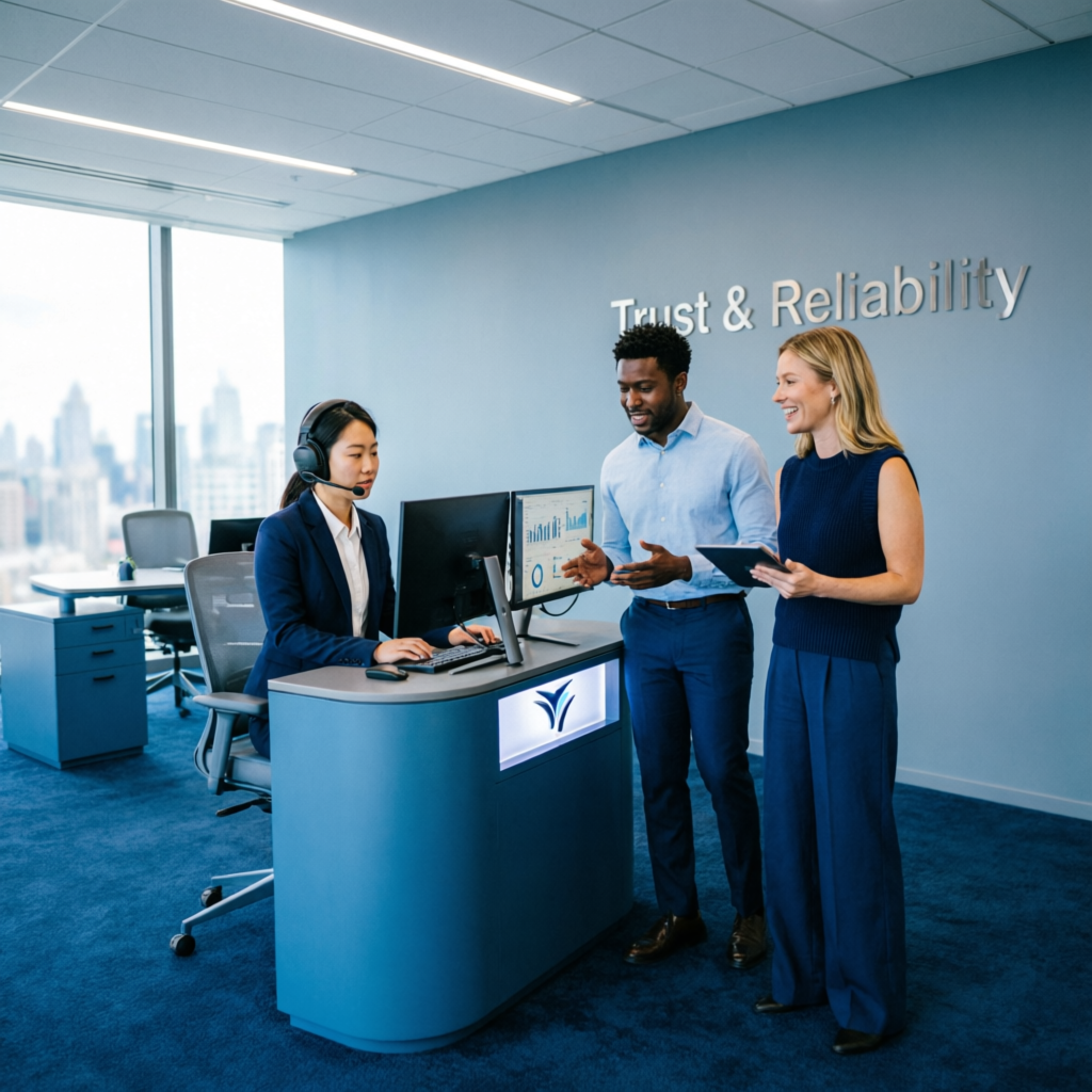 Professional customer support team providing trust and reliability for prop firm traders