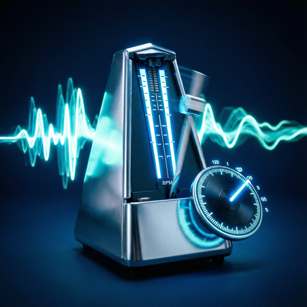 Ajustar Velocidad - metrónomo futurista con dial de BPM