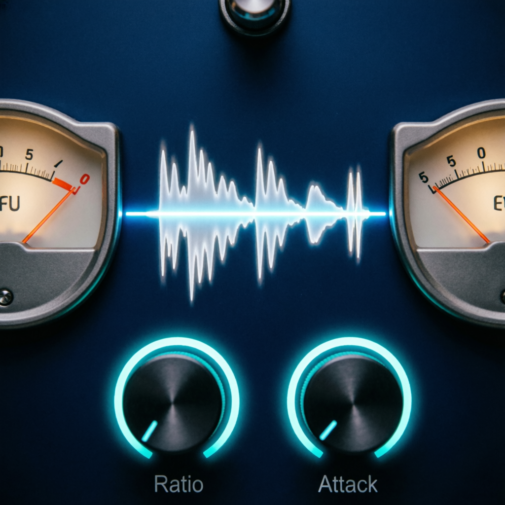 Dinámica Guiada - compresor con VU metros y knobs Ratio/Attack
