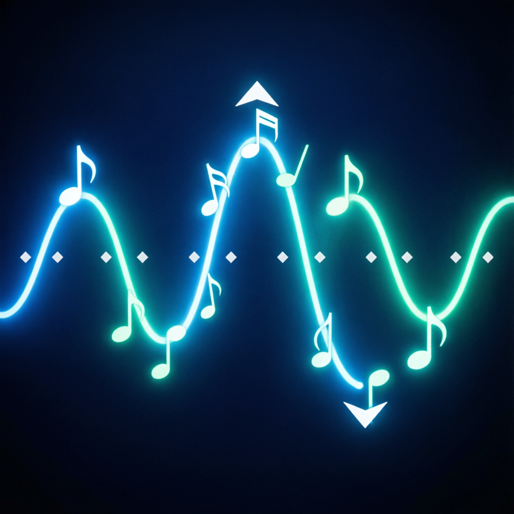 Ajustar de Tono - ondas y notas musicales con flechas de tono