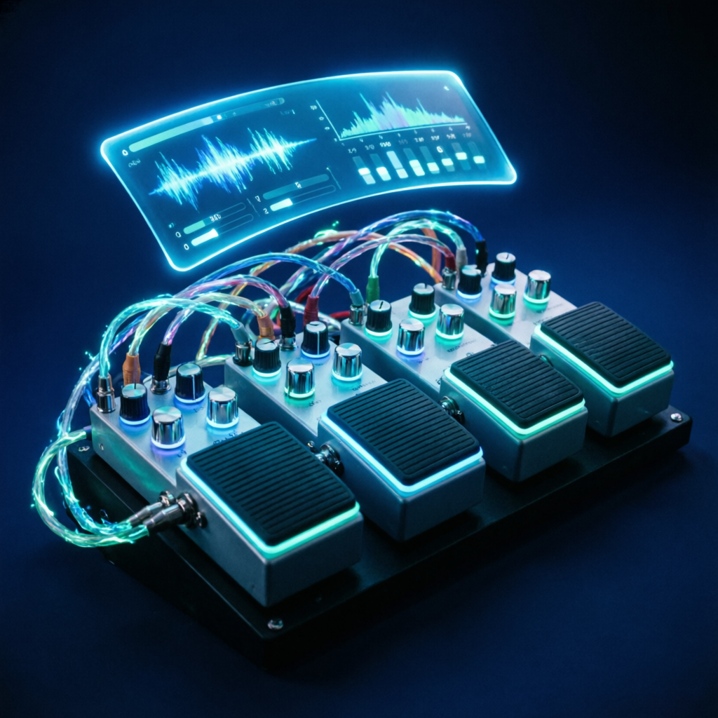 Mecánico del Rig - pedalera con cables y panel holográfico
