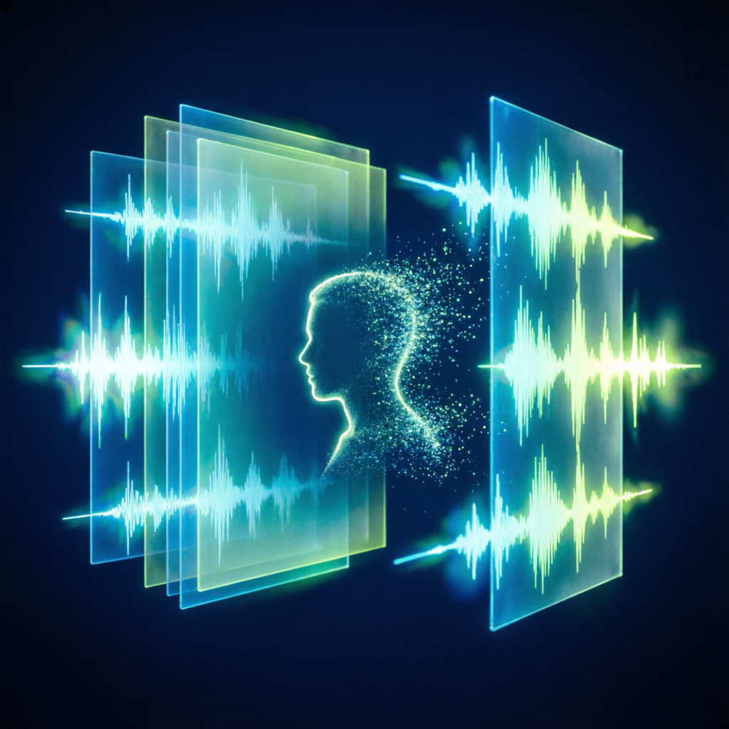 Separar Pistas - capas de audio separándose con silueta vocal