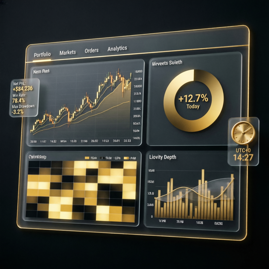 Premium trading dashboard showing Apex Trader Funding drawdown metrics and account analytics