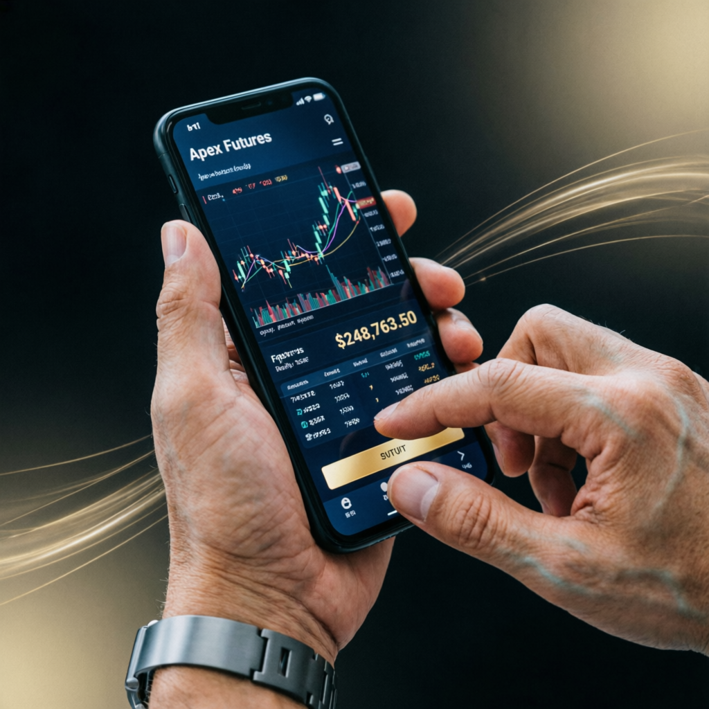 Mobile trading on Apex Futures platform with professional interface