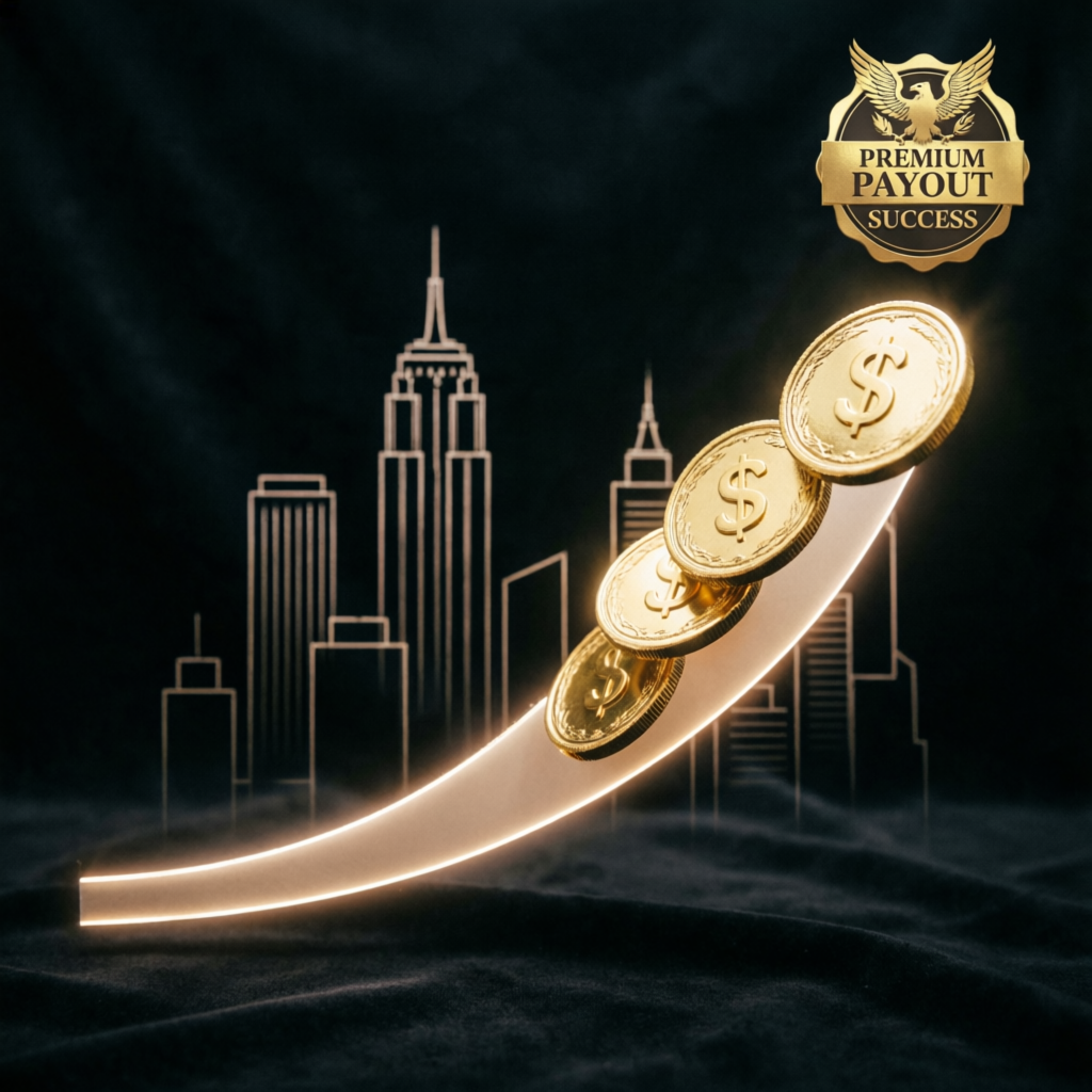 Premium payout success with golden coins and financial growth