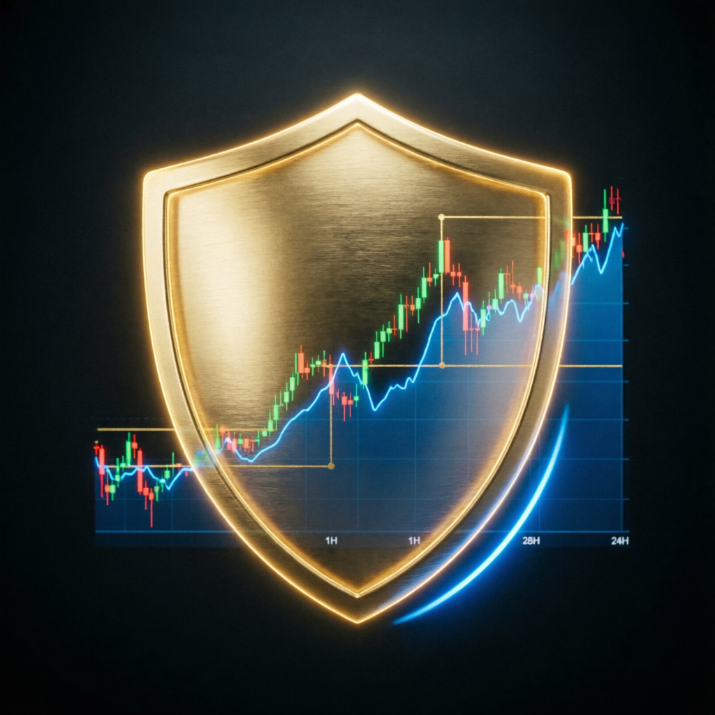 Risk management shield protecting forex trading accounts