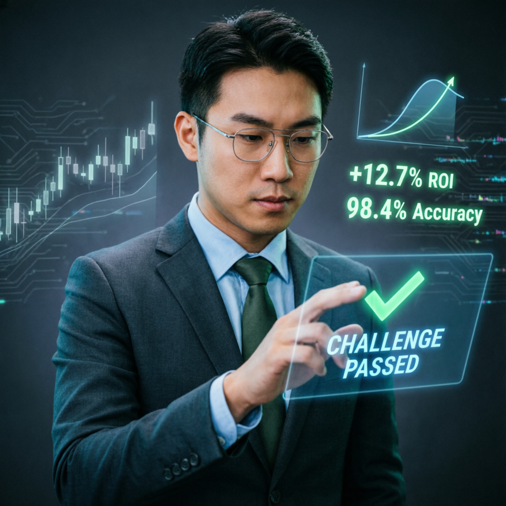 Professional trader passing prop firm challenge with 98% accuracy