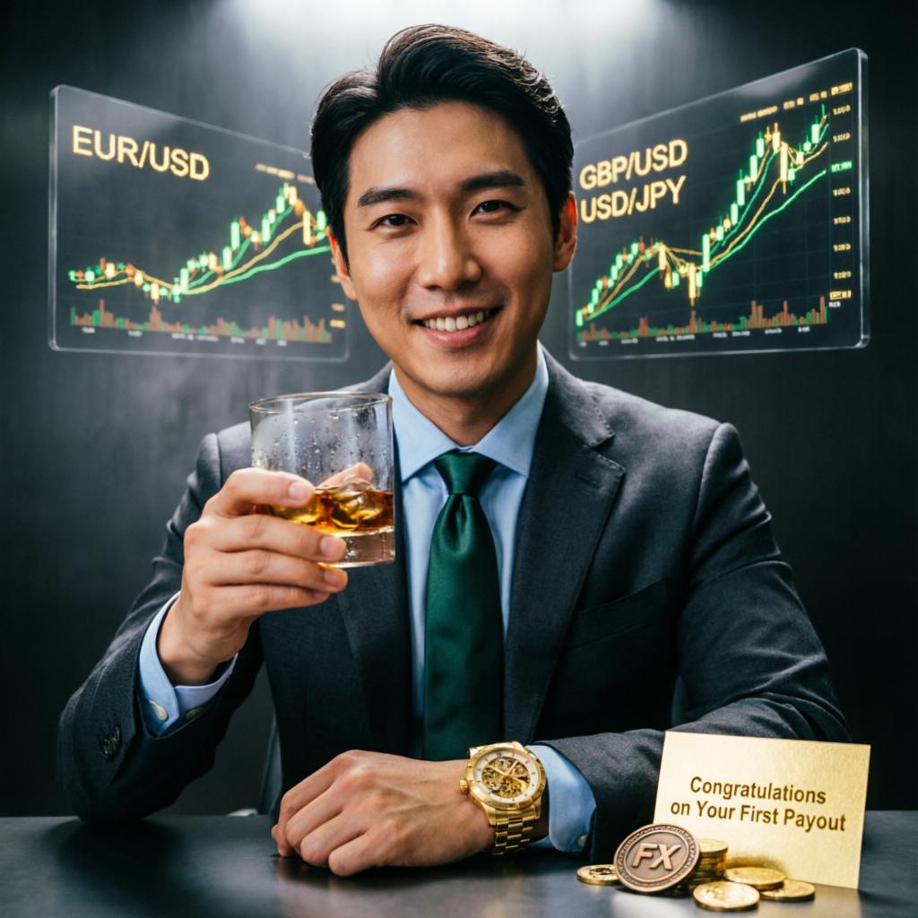 Successful funded trader celebrating first payout