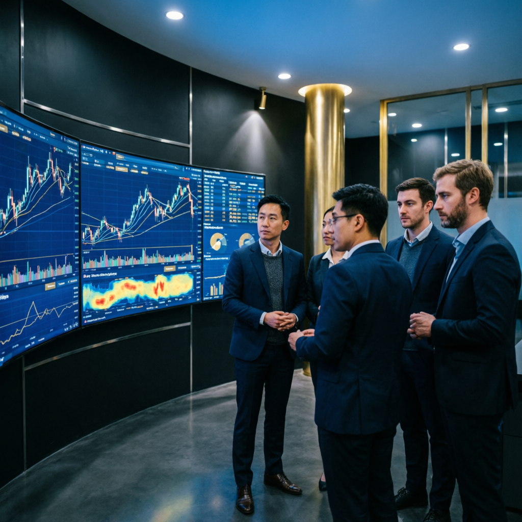 Professional trading team analyzing forex markets