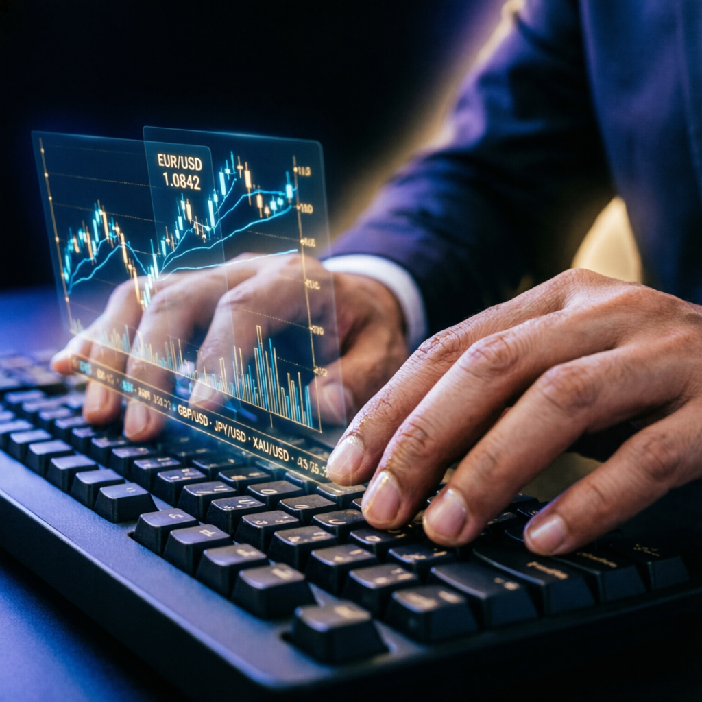 Expert forex trader executing prop firm passing strategy