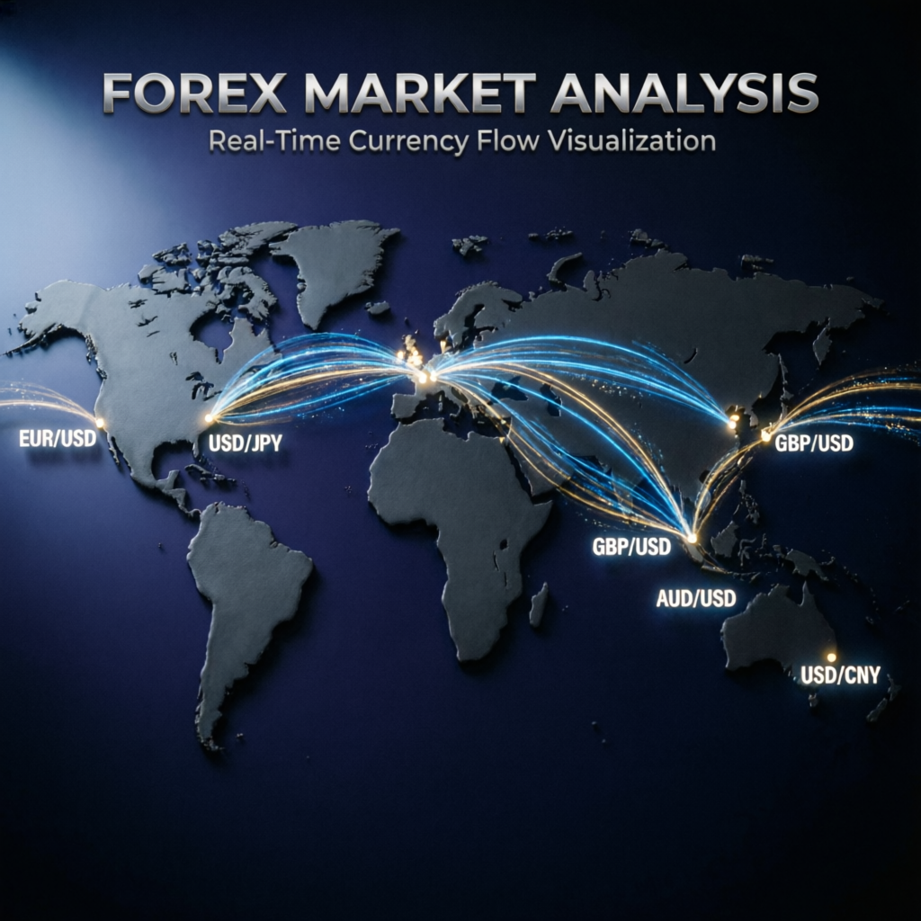 Global forex market analysis showing major currency pairs