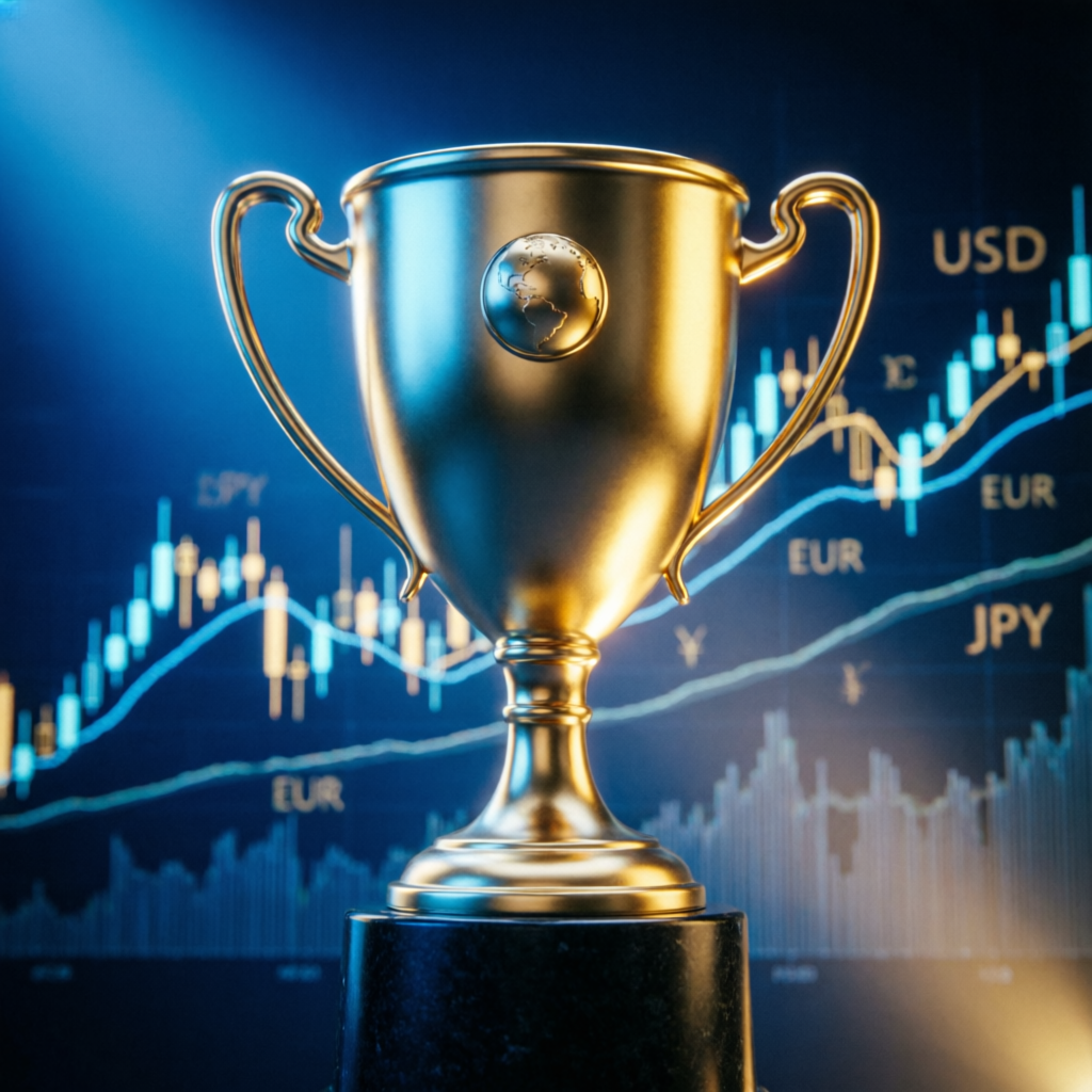 Trading success trophy representing prop firm challenge achievement