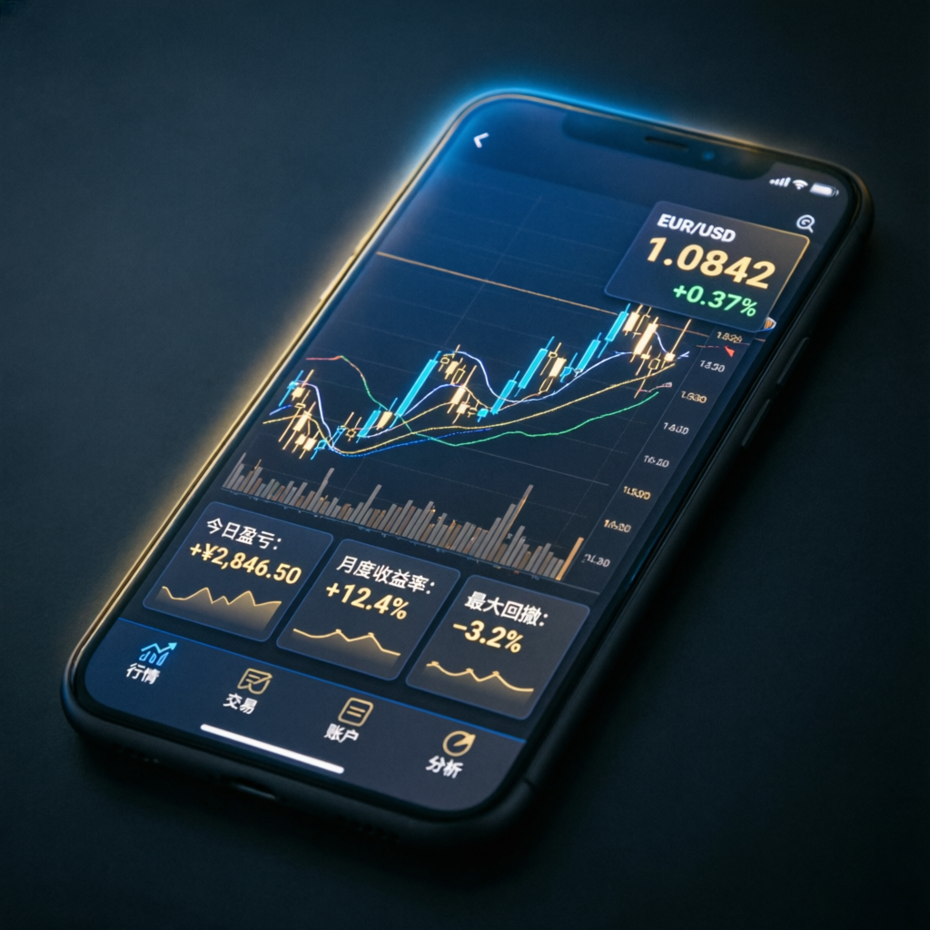 Mobile forex trading app showing prop firm account management on smartphone