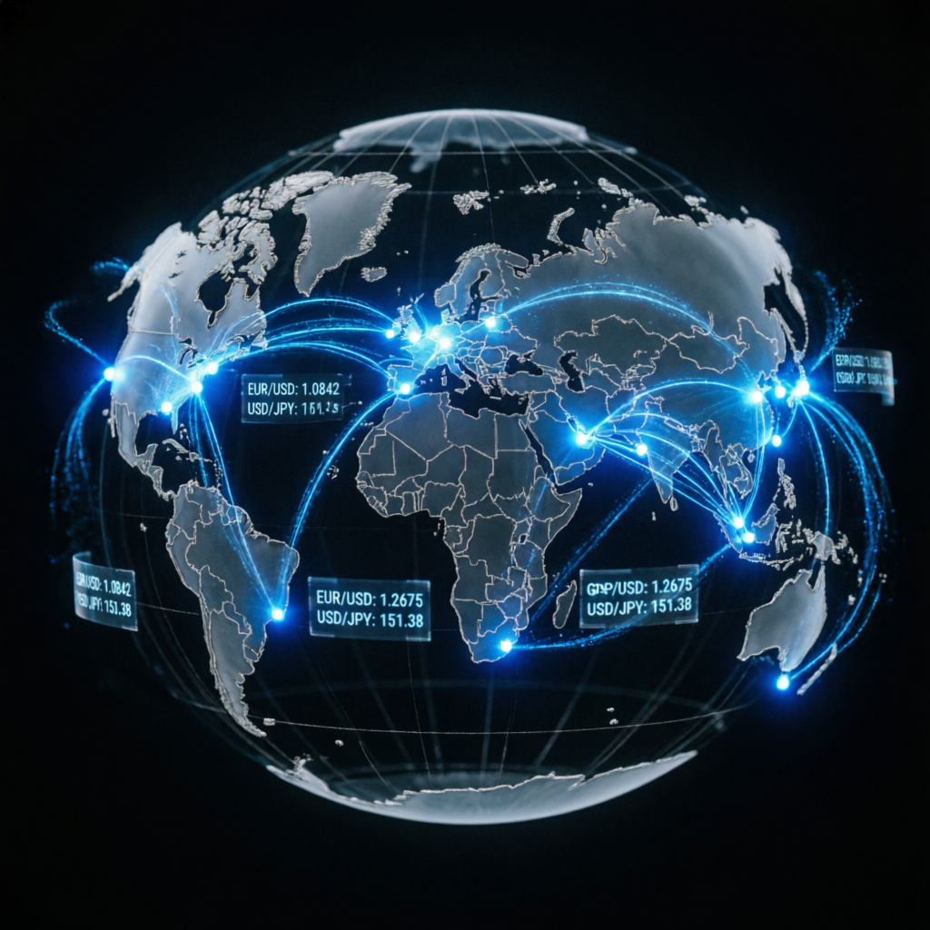 Global forex trading network showing worldwide prop firm service coverage