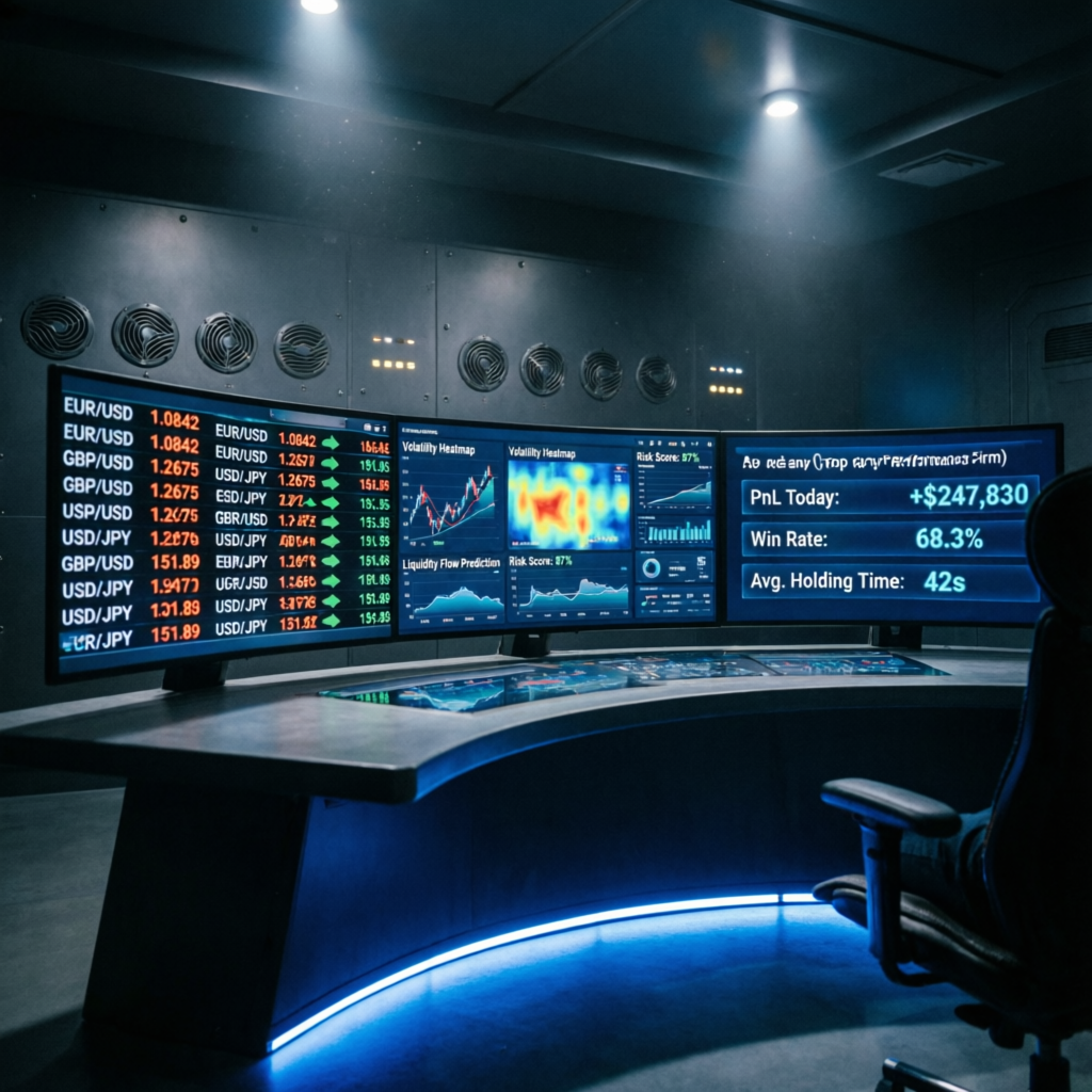 Professional trading war room managing multiple Apex funded accounts