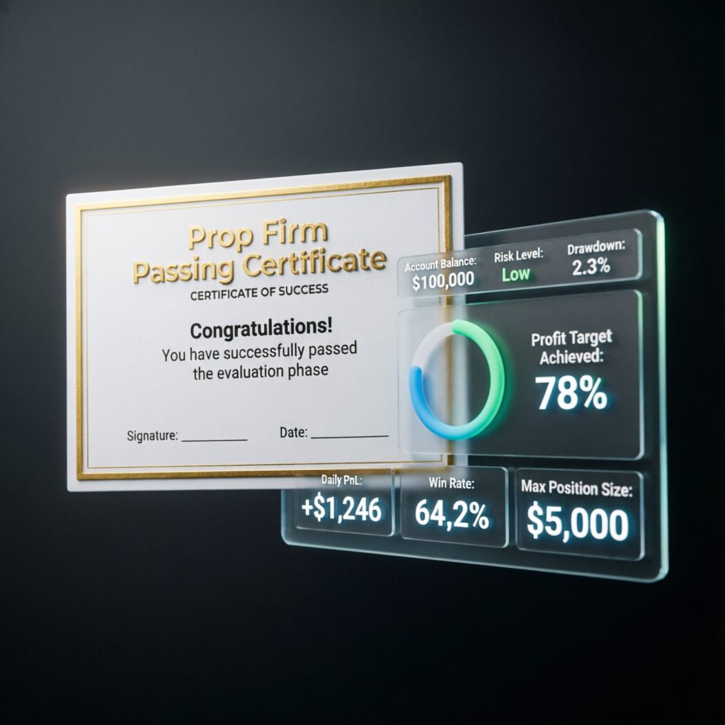 Prop Firm Passing Certificate and Account Dashboard