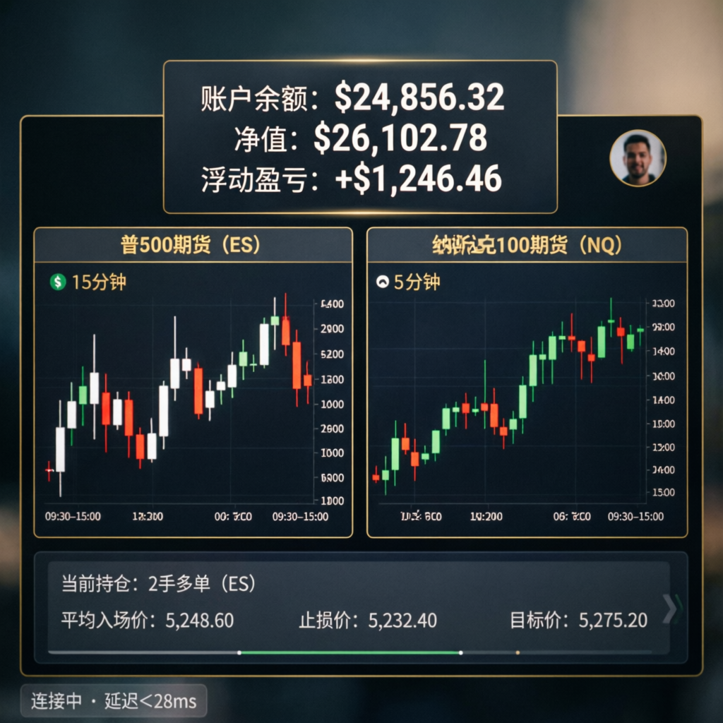 Topstep Trading Combine dashboard showing account balance and futures charts