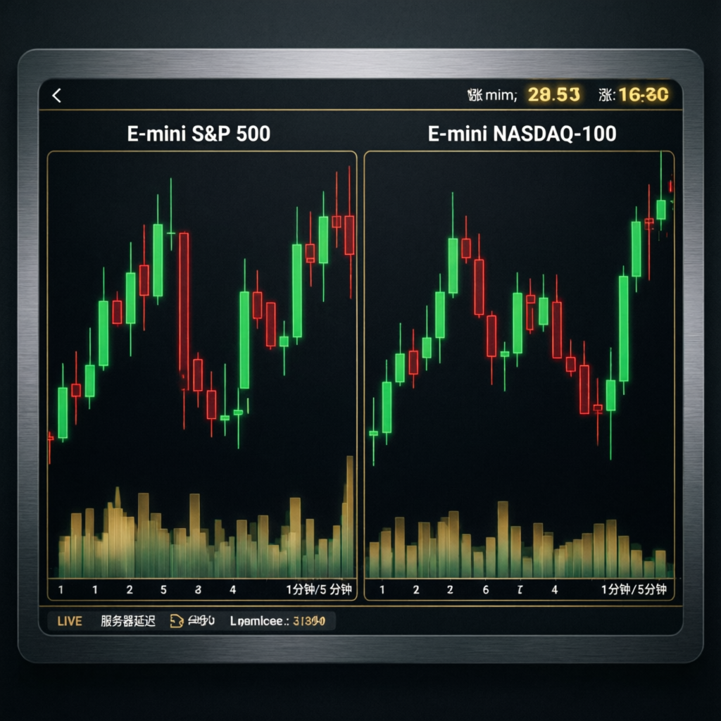 E-mini S&P 500 and NASDAQ futures charts for Topstep Trading Combine