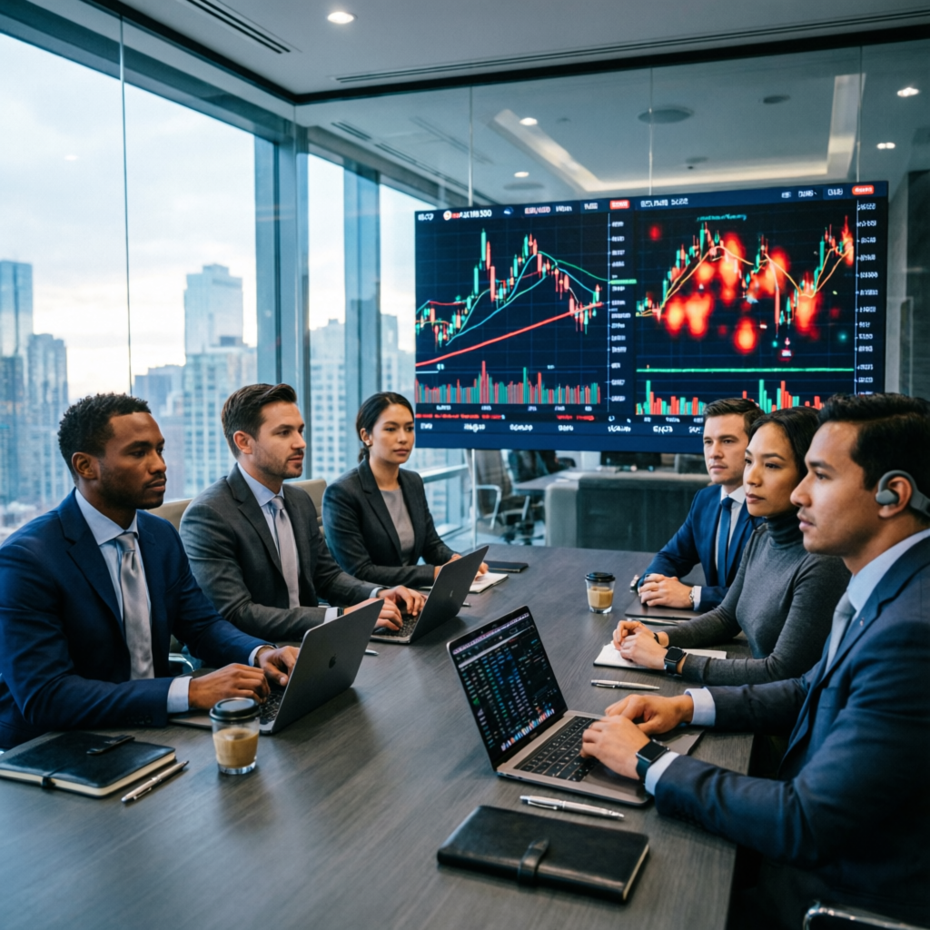 Professional trading team analyzing Topstep Trading Combine strategies