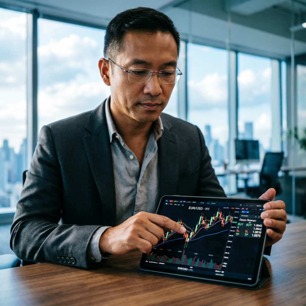 Professional forex trader analyzing strategy for Topstep Trading Combine