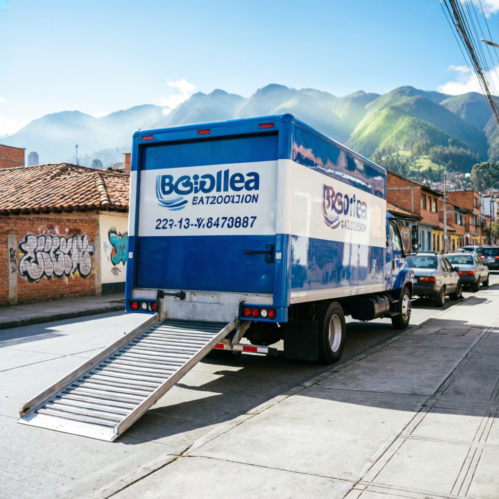 Camión de trasteos en Bogotá con montañas de fondo representando cobertura en toda la ciudad