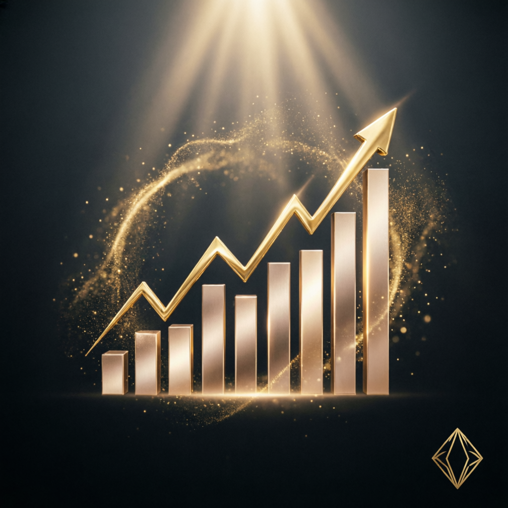 Gold growth chart showing funded account management success and scaling