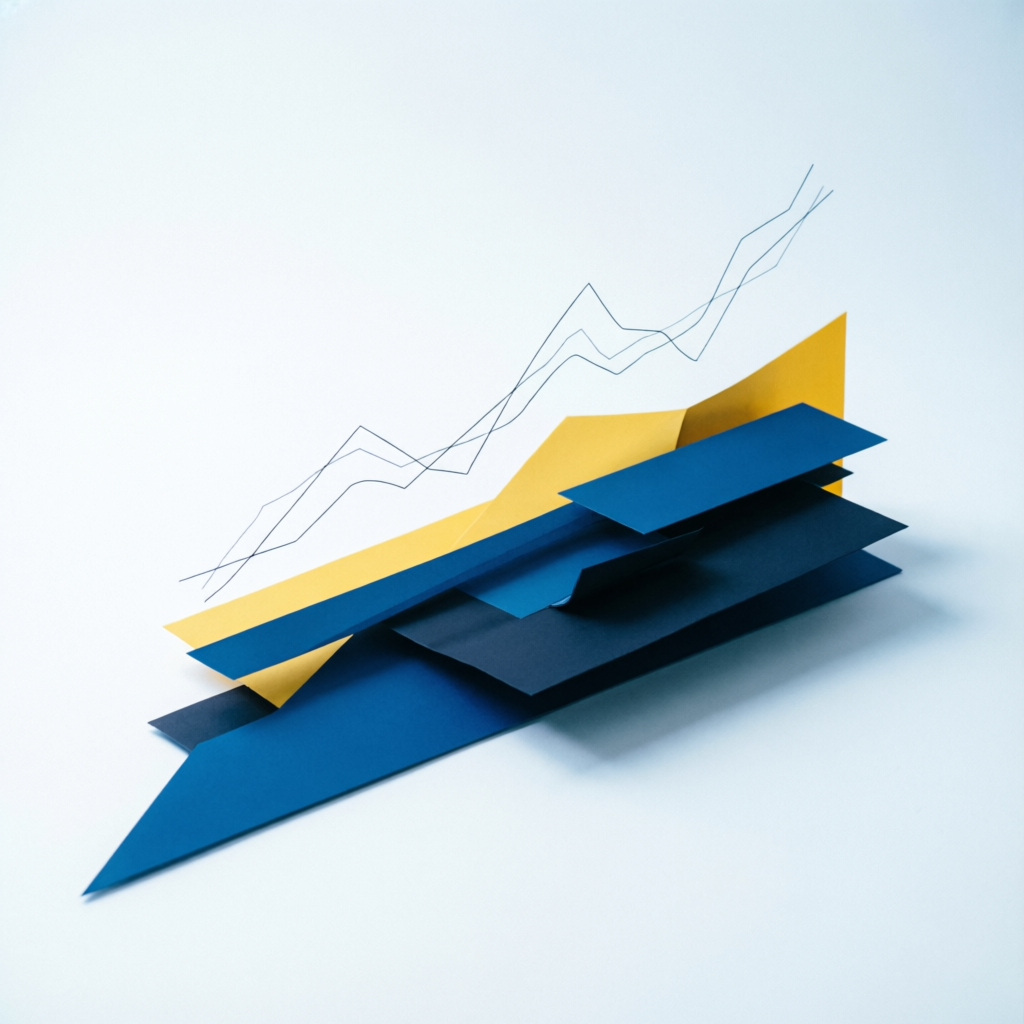 Composição abstrata editorial em azul e amarelo do aplicativo EuDireita