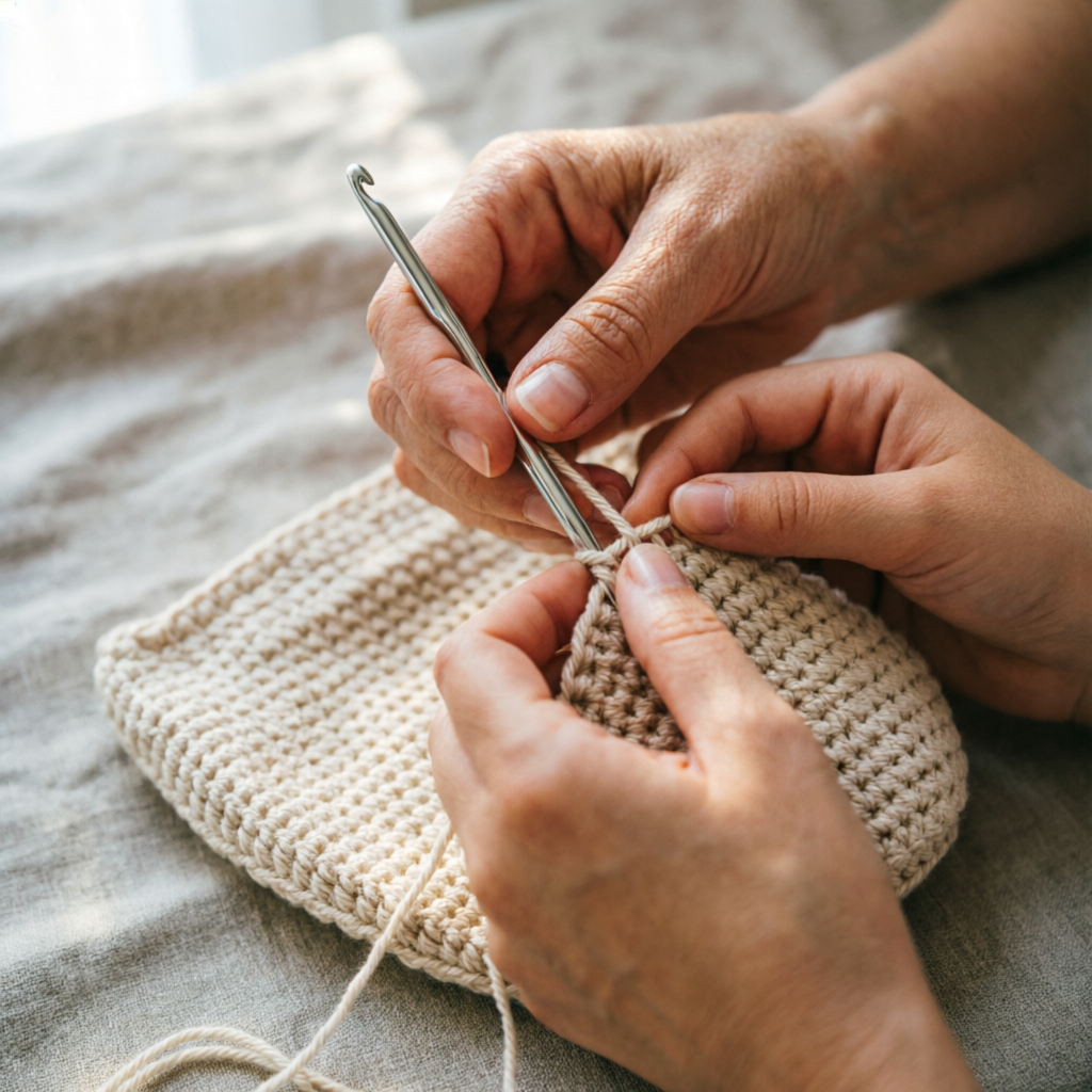 Ana and Mamty crocheting together
