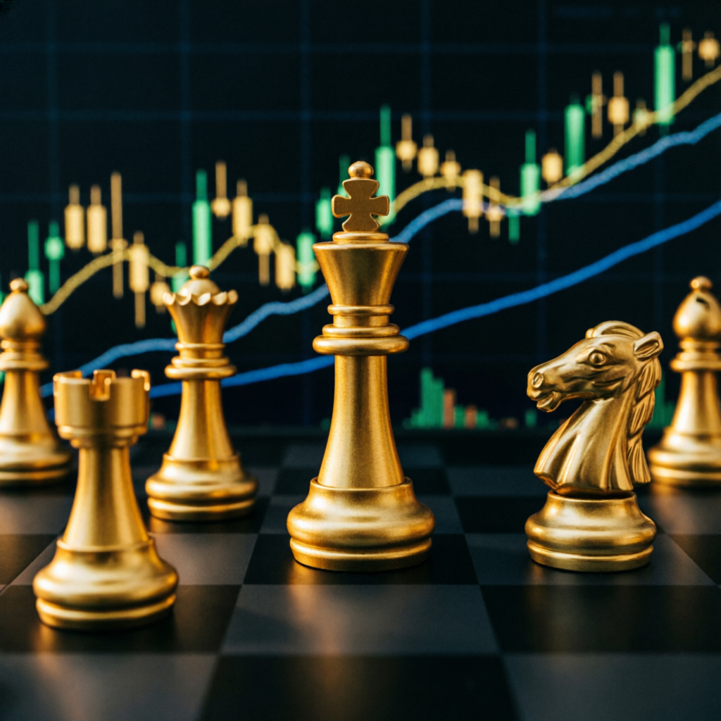 Golden chess pieces representing strategic approach to passing Apex Trader Funding