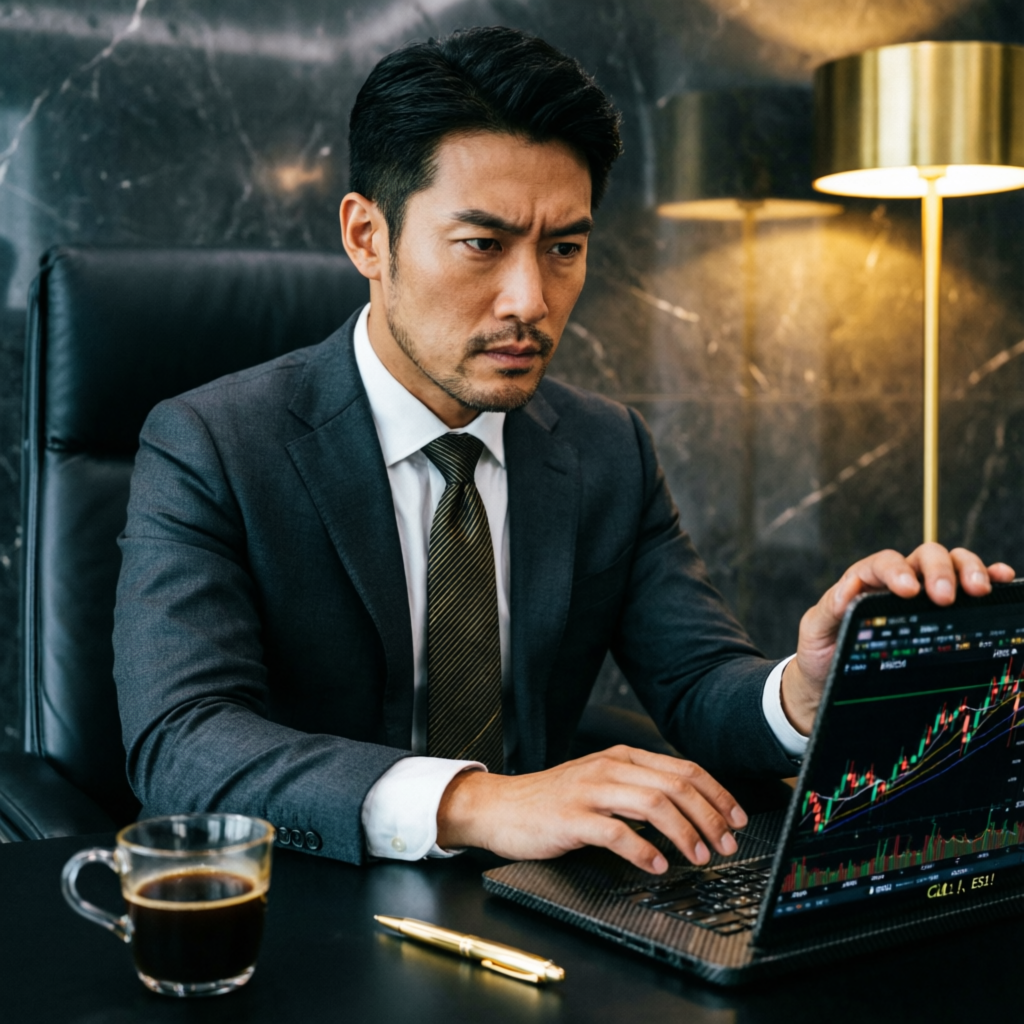 Professional trader analyzing Apex Trader Funding account on laptop