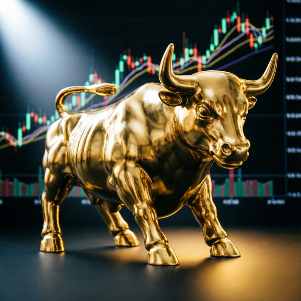 Golden bull statue representing bullish trading strategies for Apex Trader Funding