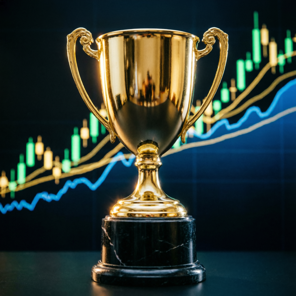 Golden trophy representing successful Apex Trader Funding evaluation pass