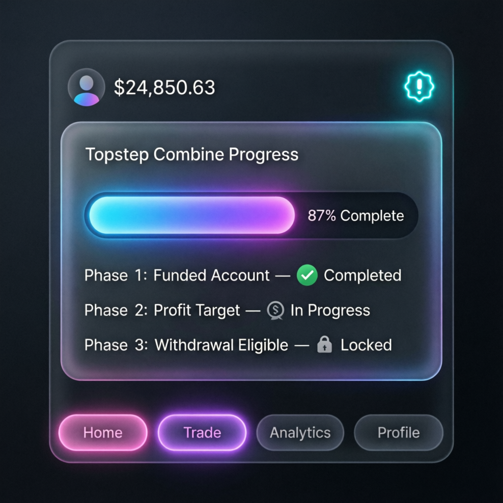 Topstep Combine Progress Dashboard on Mobile