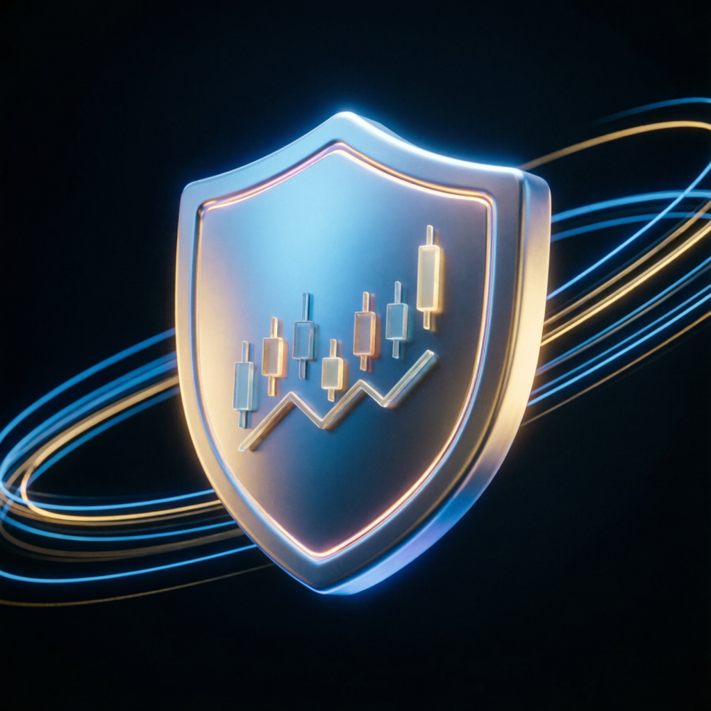 Futuristic shield with trading chart representing Topstep risk management and security