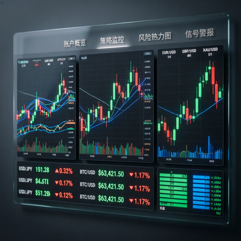 Professional forex trading dashboard with multiple charts and financial data - PFM Capitals prop firms passing service