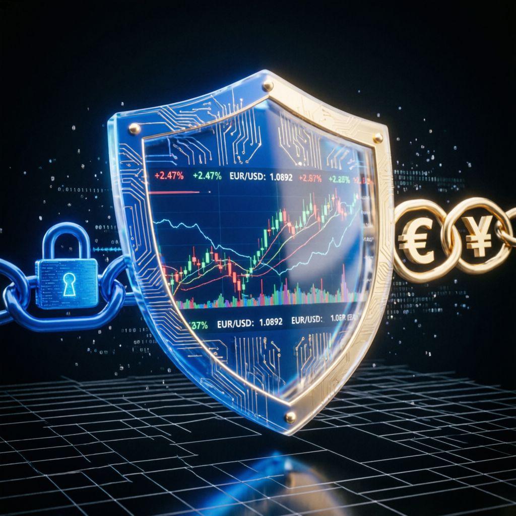 Risk management concept - shield protecting trading charts representing prop firm challenge rules