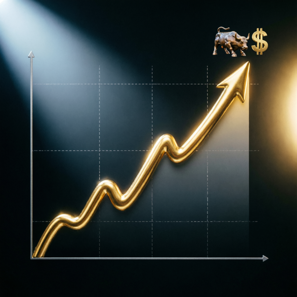 Golden profit graph showing consistent upward growth